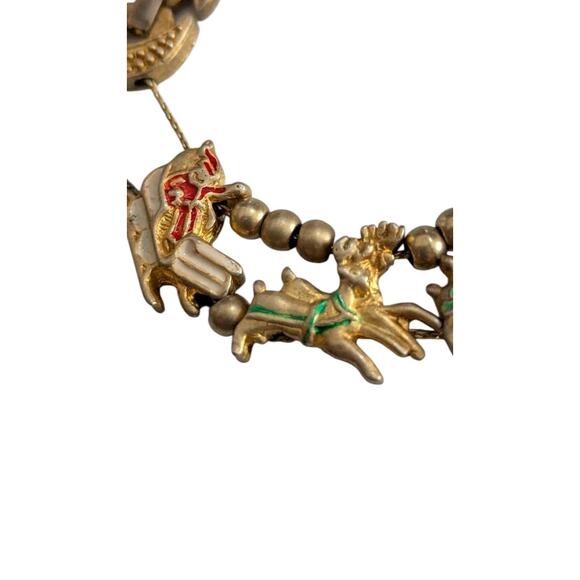 VTG Medici Two Sisters Slide Charm Bracelet Christmas Santa Reindeer Gold Tone - Picture 5 of 7